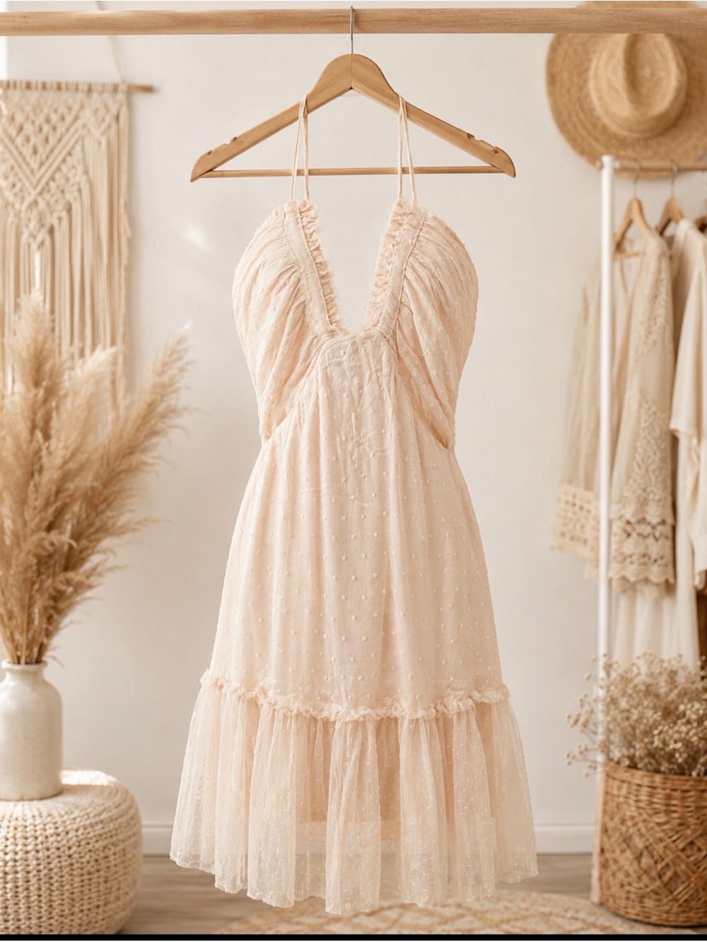 Promesa boho mini cream tulle halta dress size small
